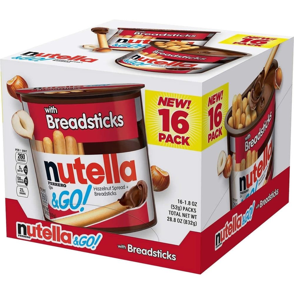 Nutella and Go Hazlenut Spread with Breadsticks Ferrero 16 Pack - 1.8 Ounce Each