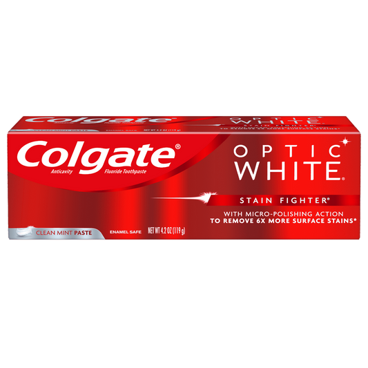 Colgate Optic White Stain Fighter Teeth Whitening Toothpaste, Clean Mint Paste, 4.2 oz