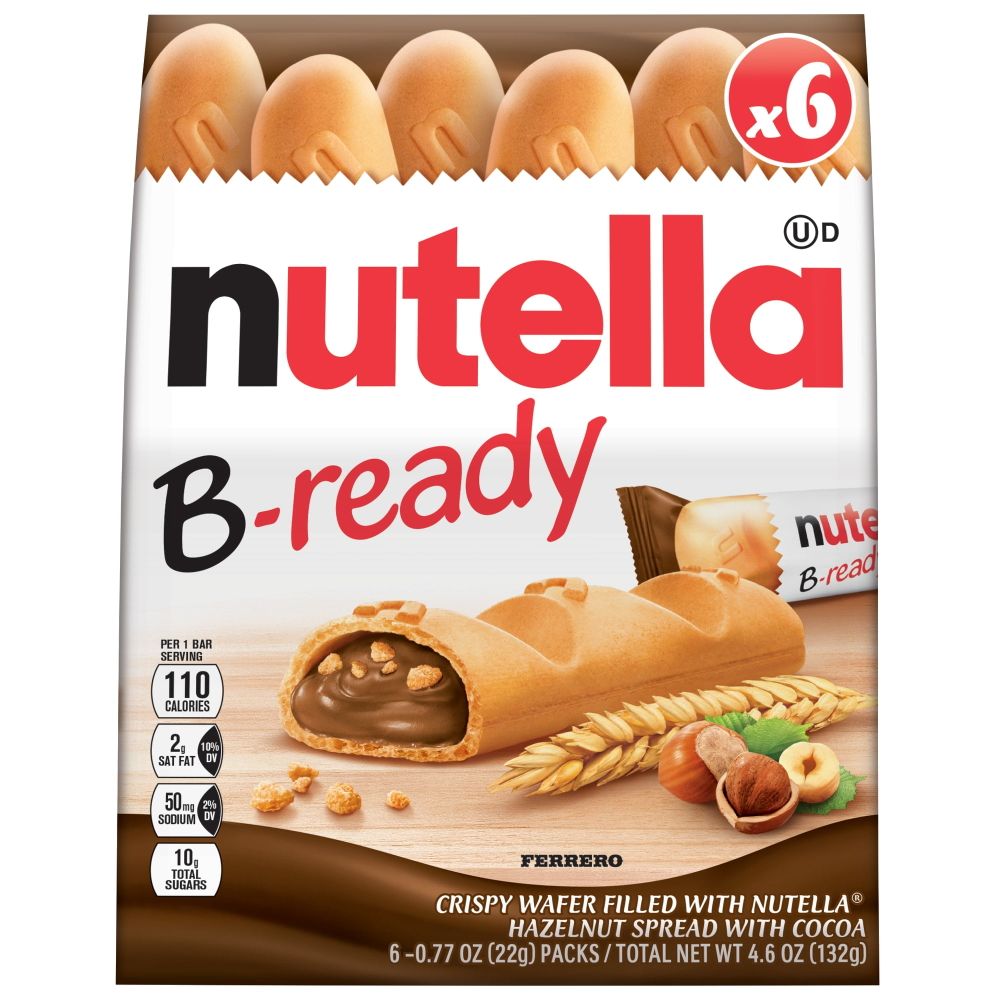 Nutella B-ready, Hazelnut Spread with Cocoa, Baked Snack Bar Pack, 6 Individually Wrapped Bars