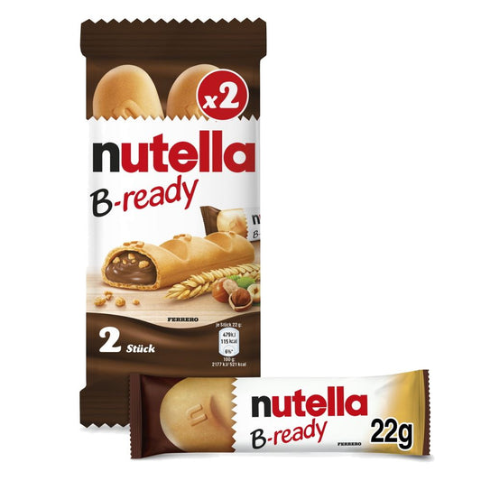 Nutella B-ready, 2 Snack Bars, Hazelnut Spread with Cocoa, Individually Wrapped, Snack Bar Pack