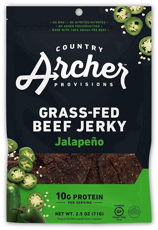 Country Archer Beef Jerky Grass-Fed Jalapeno - 2.5 oz Pack of 3