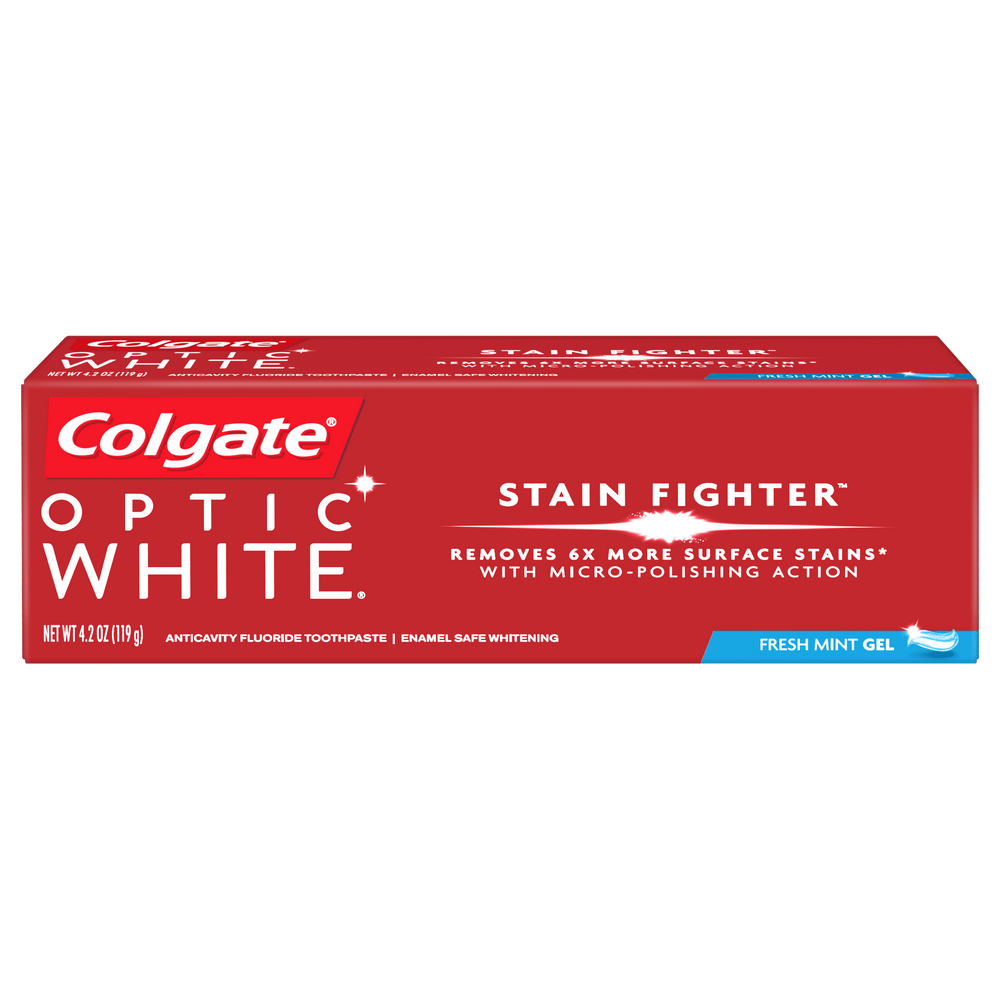 Colgate Optic White Stain Fighter Teeth Whitening Toothpaste, Fresh Mint, 4.2 oz