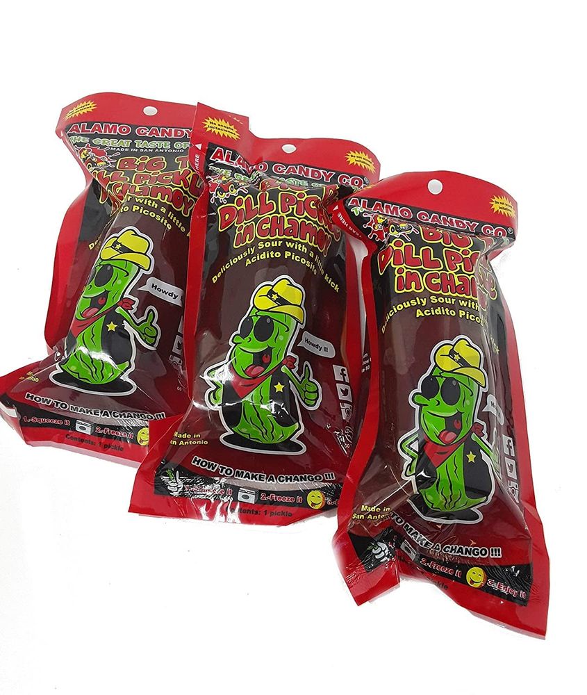 Big Tex Dill Pickle In Chamoy - Three Pickles - Individually Wrapped - Made In San Antonio, Texas - Large Pickles