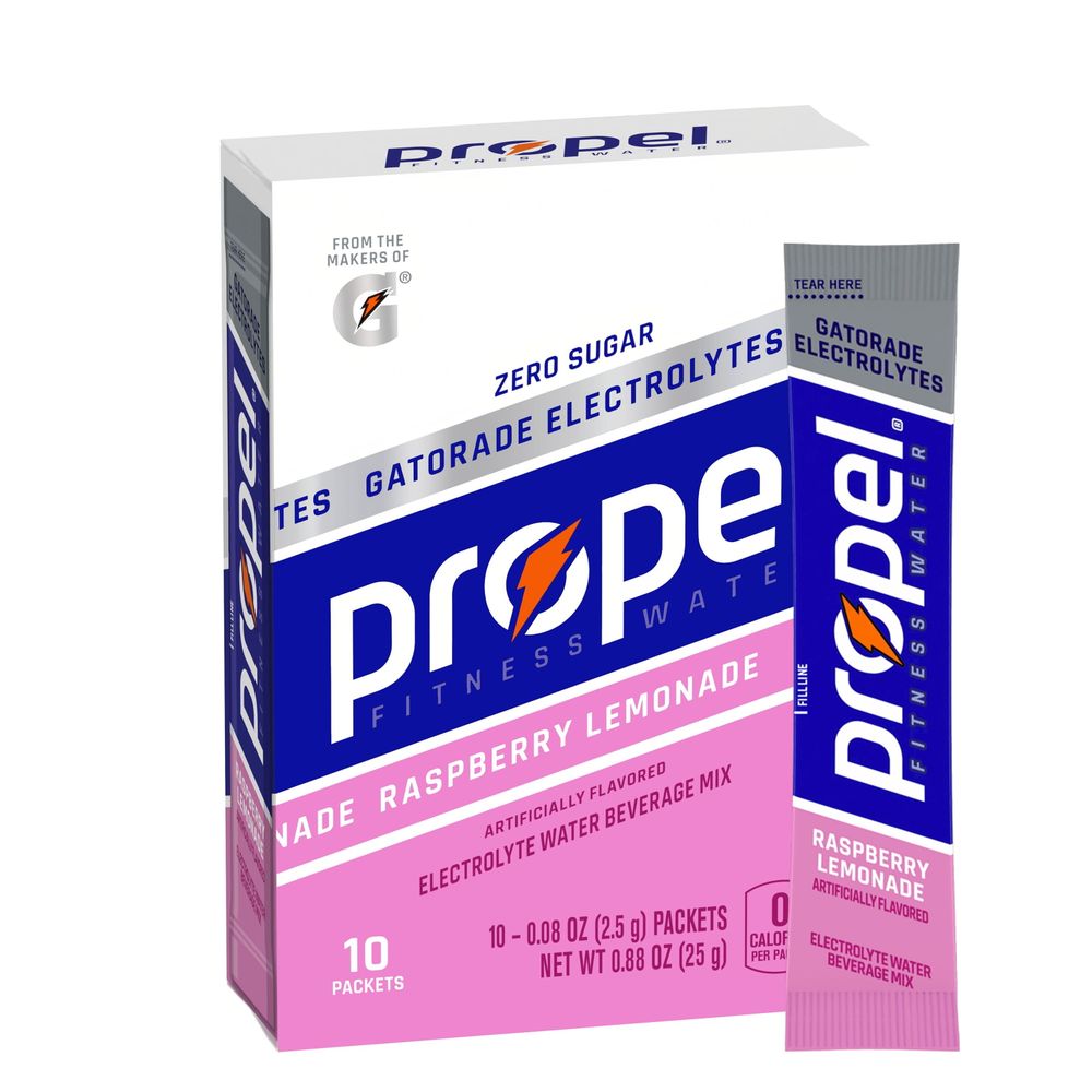 Propel Powder Packets Drink Mix with Electrolytes, Vitamins and No Sugar, Raspberry Lemonade, 0.08 oz, 10 Packets