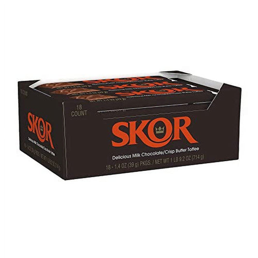 SKOR Milk Chocolate Covered Butter Toffee Candy, Individually Wrapped, 1.4 oz Bar (18)