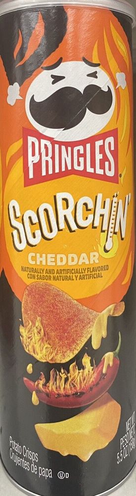 Pringles SCORCHIN CHEDDAR Flavored Potato Chips Snack Crisps 5.5 oz Can FREE SHP