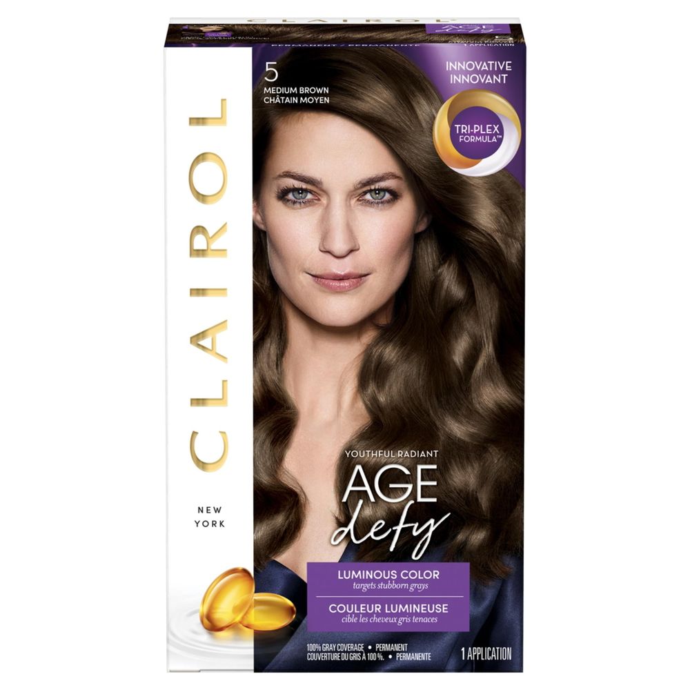 Clairol Age Defying Permanent Hair Dye Creme Tri Plex Formula Hair Color, 5 Medium Brown