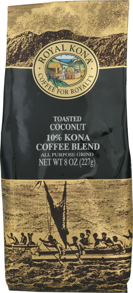 Royal Kona Toasted Coconut- - 10% Kona Coffee Blend - All Purpose Grind - 2 Bags - 8 Oz. Bag each #Z2