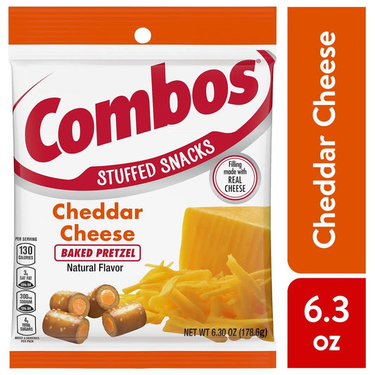 Combos Stuffed Snacks Cheddar Cheese Baked Pretzel Snacks - 6.3 oz Bag