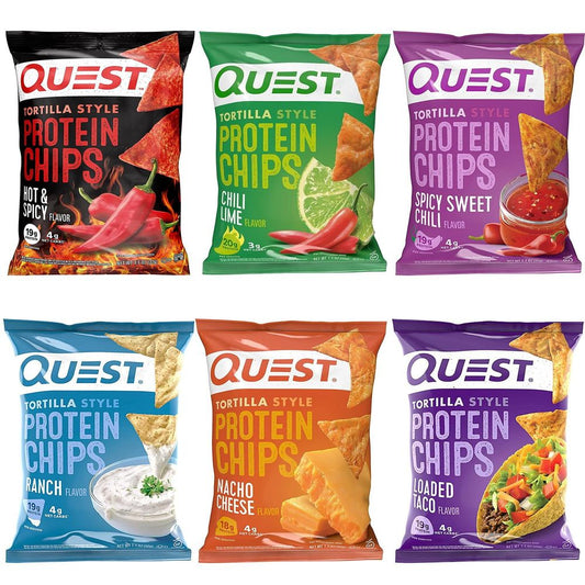 Quest Protein Chips Variety Pack - Assorted Flavors - High Protein Snacks - 6 Pack High Protein, Low Carb, Gluten Free, 1.1 Ounce (DL Packaging)