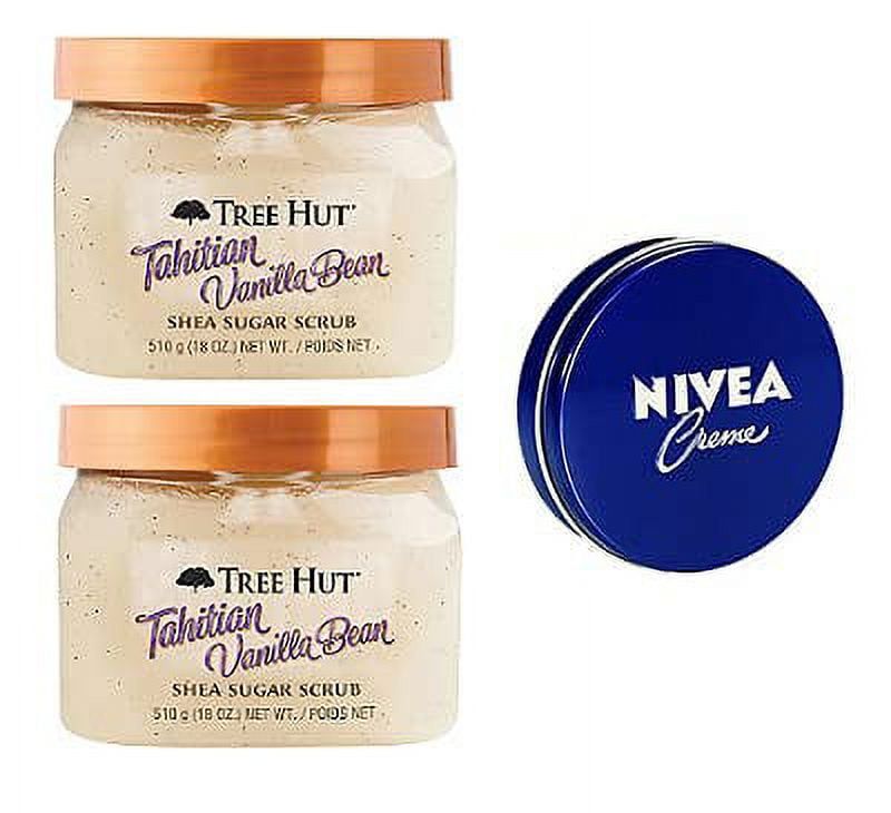 Tree Hut Tahitian Vanilla Bean Shea Sugar Scrub Size 18 oz Travel Size Body Cream 1 Oz, 3 Piece Set