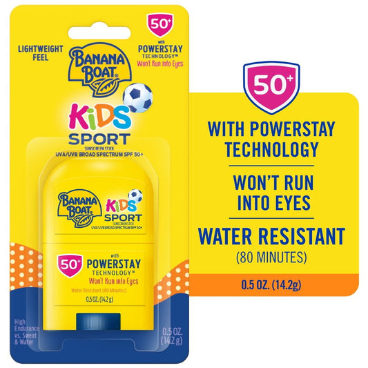 Banana Boat Kids Sport Sunscreen Stick SPF 50, Kids Sunscreen Stick, Child Travel Sunscreen, 0.5 oz