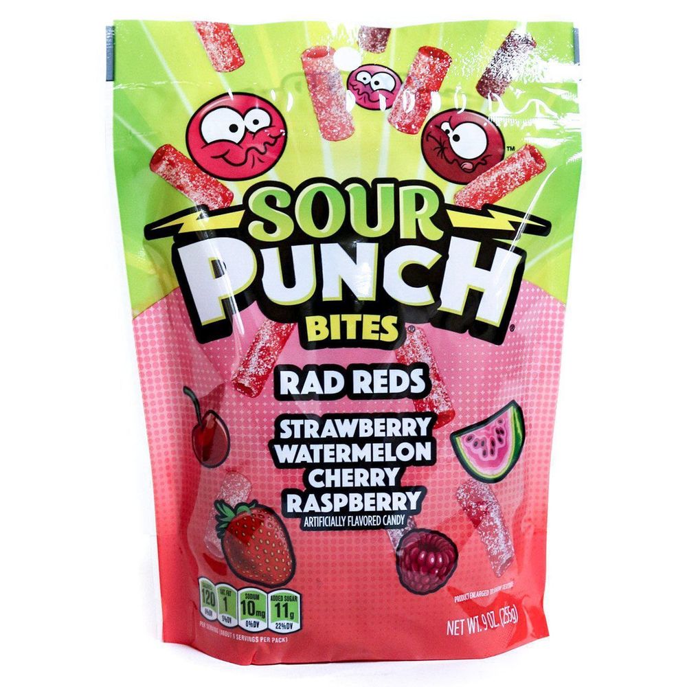 Sour Punch Bites, Rad Reds Chewy Fruity Candy, Resealable 9oz