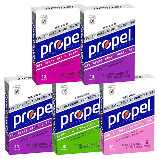 Propel Powder Packets, 4 Flavor Variety Pack With Electrolytes, Vitamins and No Sugar, 0.08 oz, 50 Packets