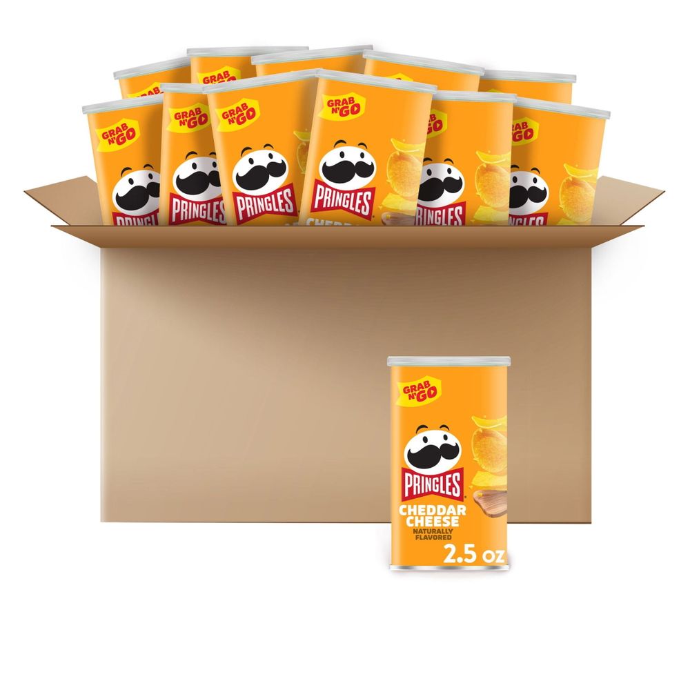 Pringles Cheddar Cheese Potato Crisps Chips, Lunch Snacks, 12 Count