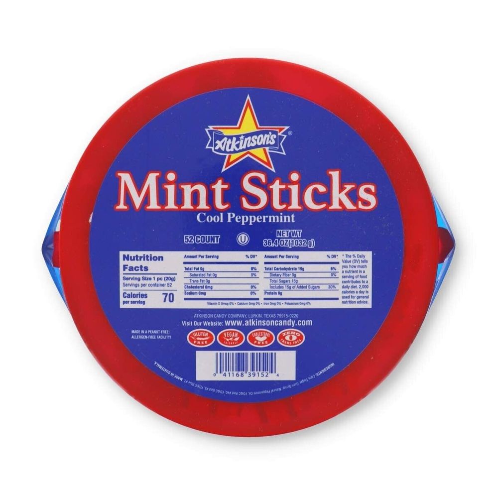 Atkinson Jumbo Red & White Mint Candy Sticks 52 Count - 0.7 oz