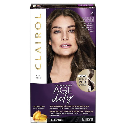 New Clairol Age Defy Permanent Hair Dye, 4 Dark Brown Hair Color