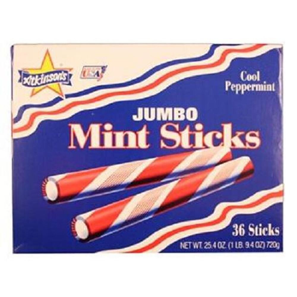 Atkinson's Jumbo Mint Sticks Cool Peppermint Flavor Candy | 36 Sticks