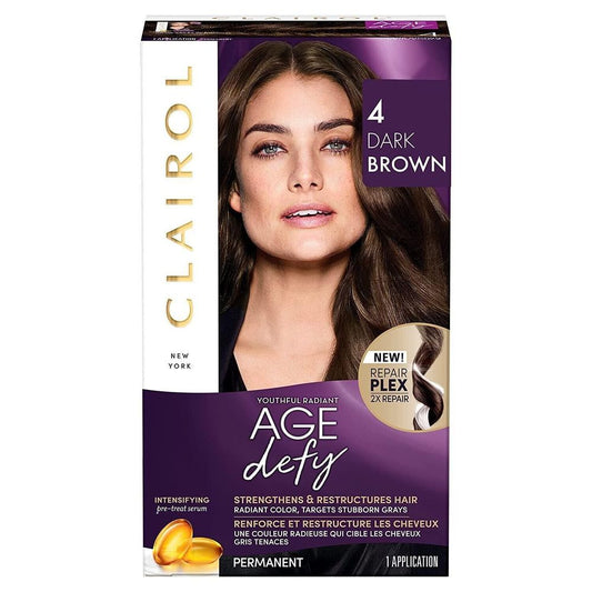 Clairol Age Defy Permanent Hair Dye, 4 Dark Brown Hair Color, Pack Of 1