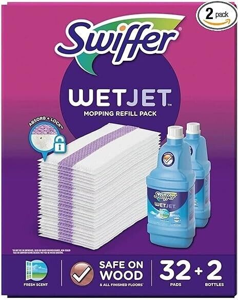 Swiffer WetJet Mopping Refill Pack with Lavender Scent | 32 Pads | 2 Bottles