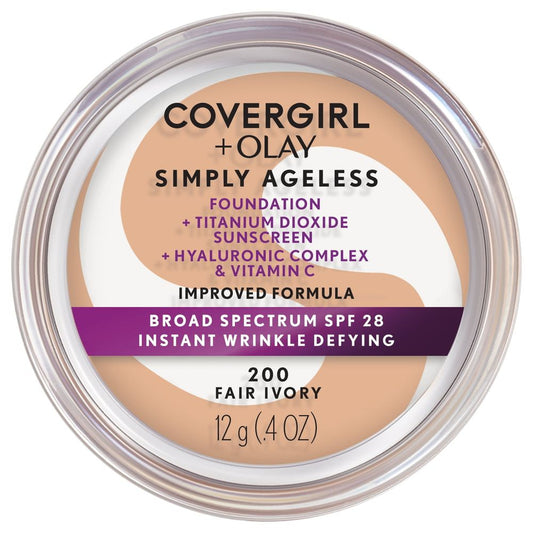 COVERGIRL + OLAY Simply Ageless Instant Wrinkle-Defying Foundation with SPF 28, Fair Ivory, 0.44 oz