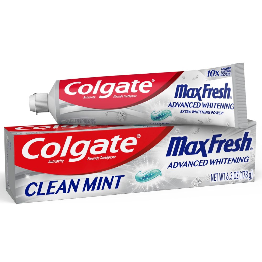 Colgate Max Fresh Toothpaste, Advanced Whitening Toothpaste with Mini Breath Strips, Clean Mint, 6.3 Oz Tube