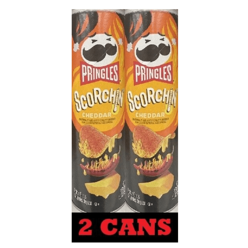 2x Pringles SCORCHIN CHEDDAR Flavored Potato Chips Snack Crisps 5.5 oz 2 CANS