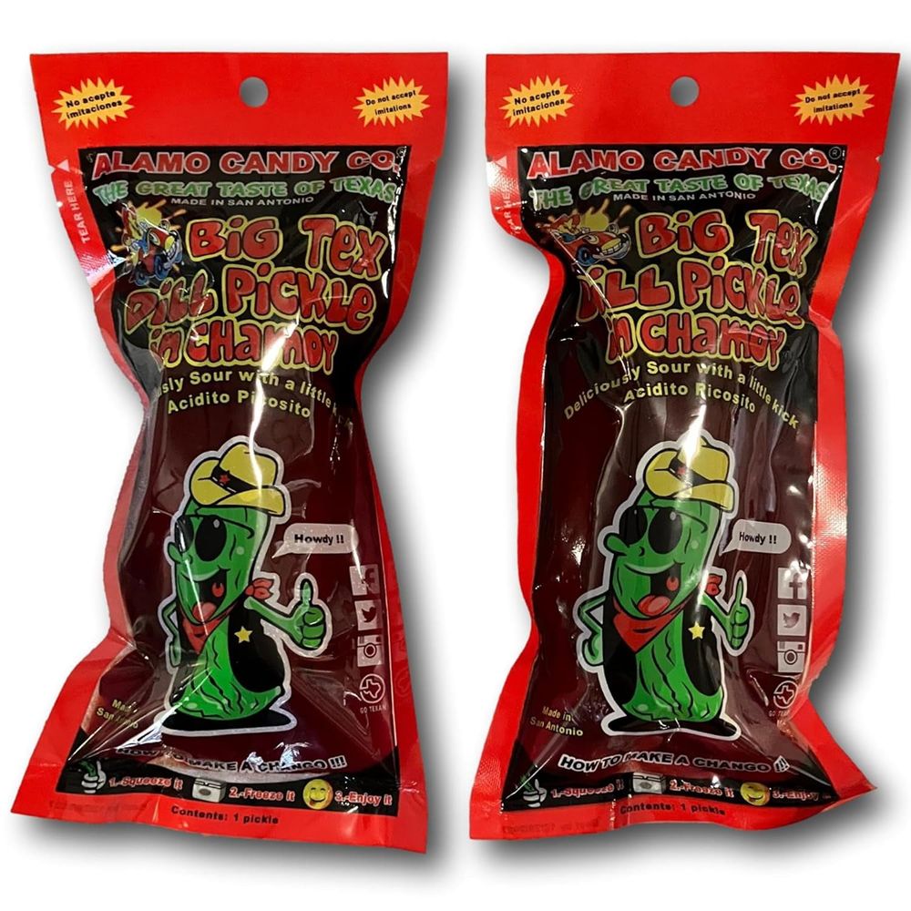 Pack of 2 Large Big Tex Dill Pickles in Chamoy Flavor (Individually Wrapped) - San Antonio, TX