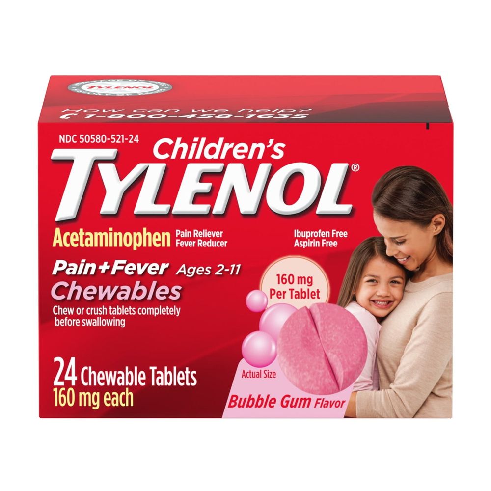 Children's Tylenol Chewables, 160 mg Acetaminophen, Bubble Gum, 24 Ct