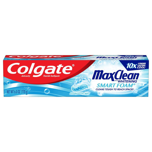 Colgate Max Clean with Whitening Foaming Toothpaste, Effervescent Mint - 6 ounce