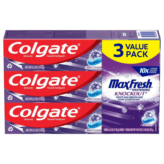 Colgate Max Fresh Knockout Whitening Toothpaste; Mint Fusion; 3 Pack; 6.3 oz Tubes