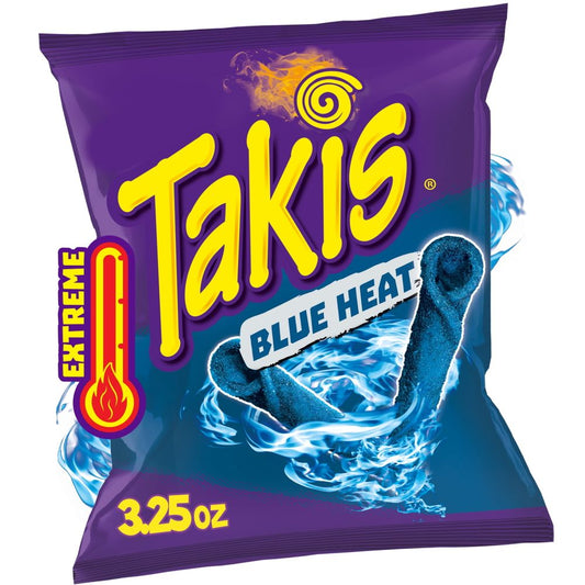 Takis Blue Heat 3.25 oz Snack Size Bag, Hot Chili Pepper Rolled Tortilla Chips