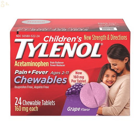 Tylenol Childrens Pain Plus Fever Chewable Tablets, Grape, 24 Ea