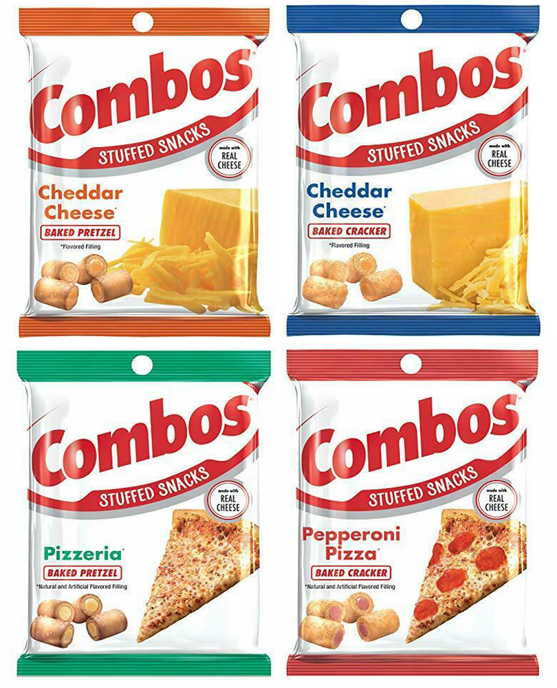 Combos Cheddar Cheese & Pizza Snacks - Pretzel & Cracker 6.3 Oz (4-Bags)