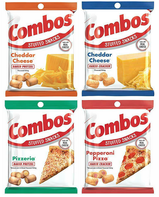 Combos Cheddar Cheese & Pizza Snacks - Pretzel & Cracker 6.3 Oz (4-Bags)