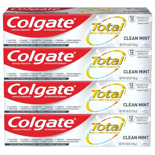 Colgate Total Toothpaste, Clean Mint, 4.8 Oz, 4 Pack