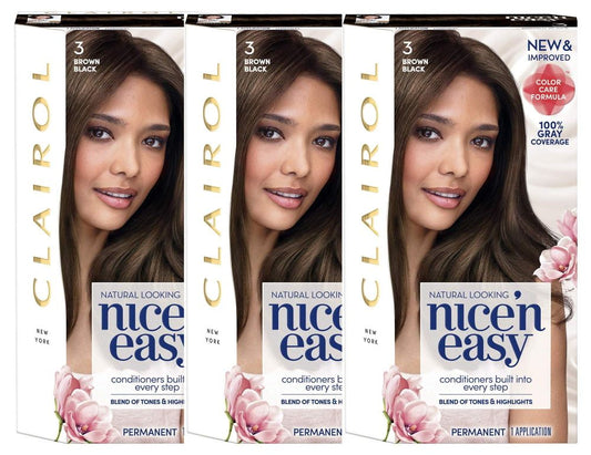 Clairol Nice 'n Easy Permanent Hair Color 3 Brown Black, 3 pack