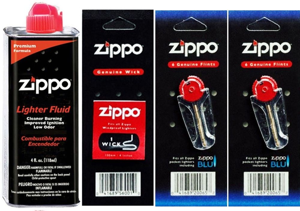 Zippo Gift Set - 4 oz Lighter Fluid 1 Wick Card & 2 Flint Card (12 Flints)