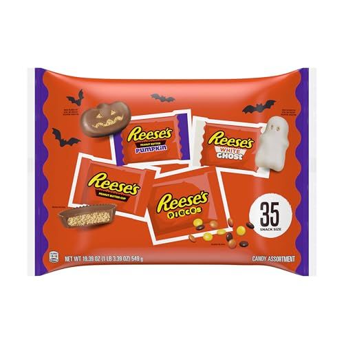 REESE'S Assorted Peanut Butter Snack Size, Halloween Candy Bag, 19.39 oz (35 Pieces)