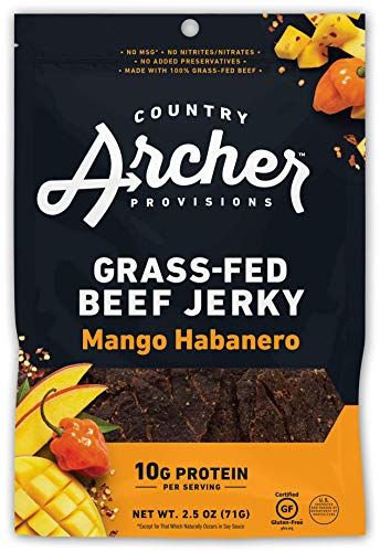 Country Archer Grass-Fed Beef Jerky - Beef Jerky Snack Pack, Beef Jerky Bulk, Individual Beef Jerky Pack, Protein Snack, Country Archer Beef Jerky, Gluten Free, Paleo - Mango Habanero, 2.5 oz (4 Pack)