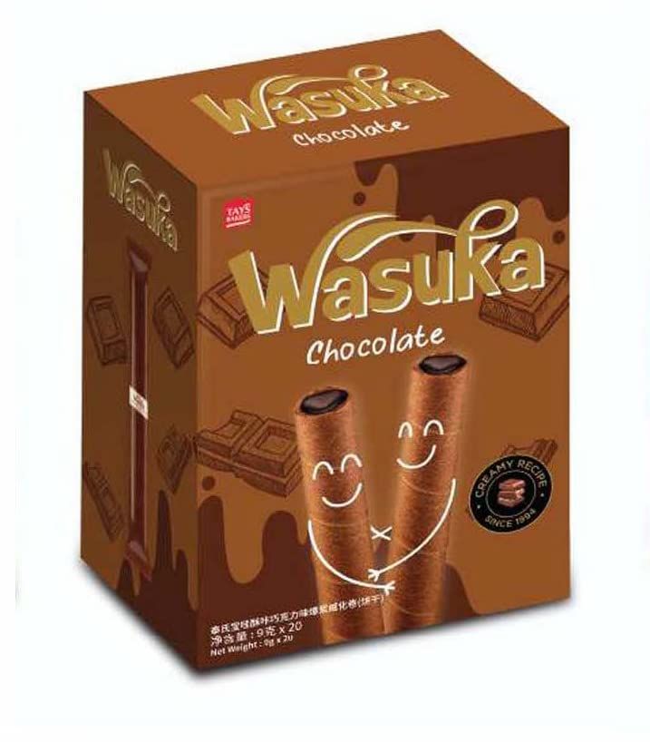 Wasuka Wafer Rolls Chocolate Flavor Premium Snack with 100% Natural ingredient and pure satisfaction healthy and natural wafer rolls - 6.34 Ounce. Box Package Creamy recipe. Since 1994 (Pack of 1)