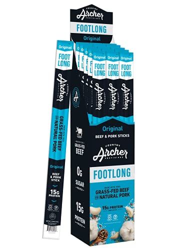 Original Footlong Beef and Pork Jerky Sticks by Country Archer, 100% Grass-Fed, Gluten Free, High Protein Snacks, 18 Count