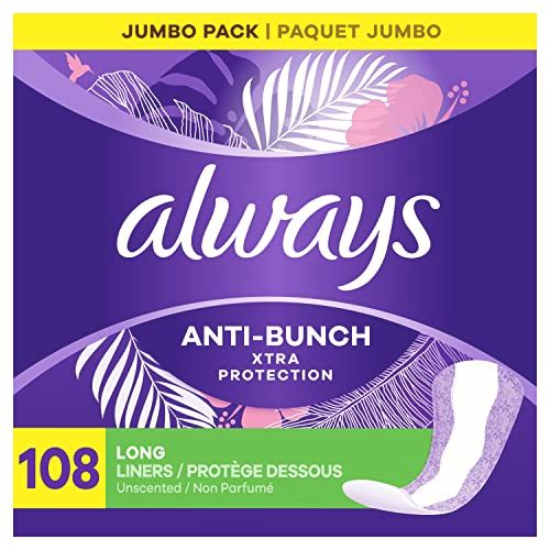 Always Anti-Bunch Xtra Protection Daily Liners Long Unscented, Anti Bunch Helps You Feel Comfortable, 108 Count