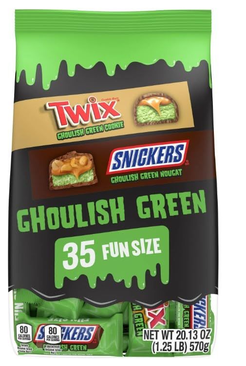 Snickers & Twix Ghoulish Green Milk Chocolate Halloween Candy, 35 Ct Bulk Bag